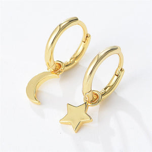 Mismatch Star Moon Drop Hoop Earrings - Perimade & Co.