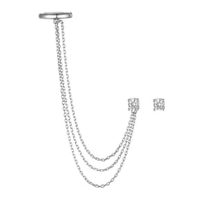 Mismatch Tiny CZ Chain Ear Cuff Stud Earrings - Perimade & Co.