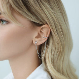 Mismatch Tiny CZ Chain Ear Cuff Stud Earrings - Perimade & Co.