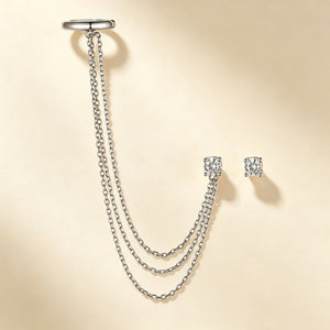 Mismatch Tiny CZ Chain Ear Cuff Stud Earrings - Perimade & Co.