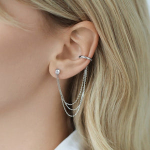 Mismatch Tiny CZ Chain Ear Cuff Stud Earrings - Perimade & Co.