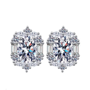 Pair of diamond earrings on a white background