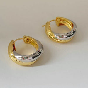 Mixed Metal Two Tone Chunky Hoop Earrings - Perimade & Co.