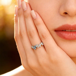 Moissanite Blue CZ Pear Cut Cluster Band Ring - Perimade & Co.