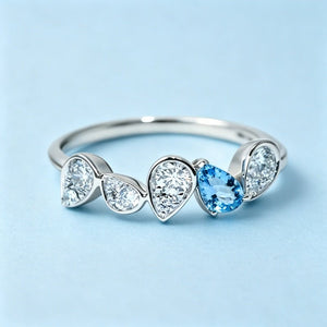 Moissanite Blue CZ Pear Cut Cluster Band Ring - Perimade & Co.