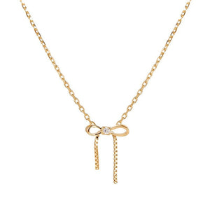 Moissanite Bow Knot Ribbon Charm Necklace - Perimade & Co.