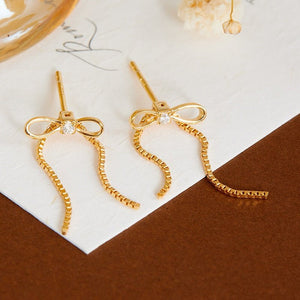 Moissanite Bowknot Chain Drop Stud Earrings - Perimade & Co.