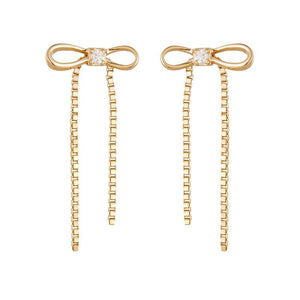 Moissanite Bowknot Chain Drop Stud Earrings - Perimade & Co.