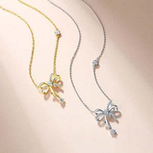Moissanite Bowknot Ribbon Pendant Necklace - Perimade & Co.