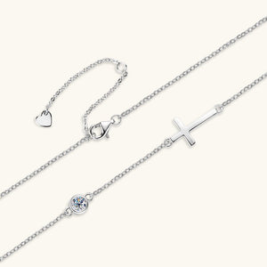 Moissanite Cross Horizontal Bar Necklace - Perimade & Co.