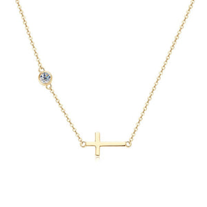 Moissanite Cross Horizontal Bar Necklace - Perimade & Co.