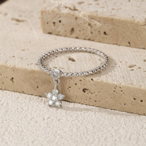 Moissanite Flower Dangle Charm Beaded Ring - Perimade & Co.