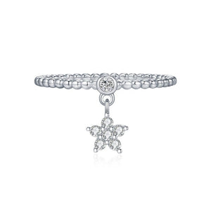 Moissanite Flower Dangle Charm Beaded Ring - Perimade & Co.