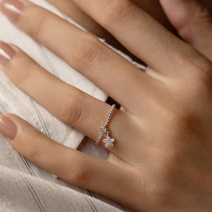Moissanite Flower Dangle Charm Beaded Ring - Perimade & Co.