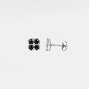 Pair of earrings with black stones on a white background