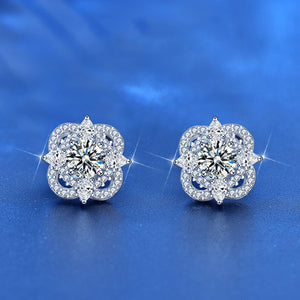 Pair of diamond earrings on a blue background