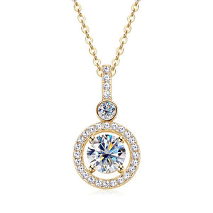 Moissanite Halo Pave Circle Charm Necklace - Perimade & Co.