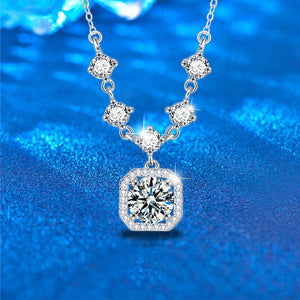 Diamond necklace on a blue textured background