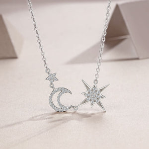Moissanite Moon Starburst Pendant Necklace - Perimade & Co.