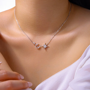 Moissanite Moon Starburst Pendant Necklace - Perimade & Co.