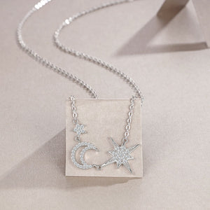 Moissanite Moon Starburst Pendant Necklace - Perimade & Co.