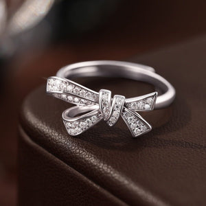Moissanite Pave Ribbon Bow Knot Open Ring - Perimade & Co.