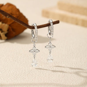 Moissanite Pear CZ Clover Drop Hoop Earrings - Perimade & Co.