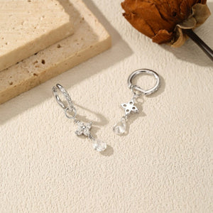 Moissanite Pear CZ Clover Drop Hoop Earrings - Perimade & Co.