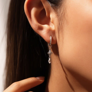 Moissanite Pear CZ Clover Drop Hoop Earrings - Perimade & Co.