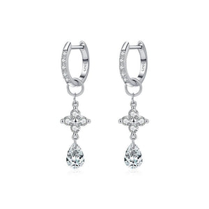 Moissanite Pear CZ Clover Drop Hoop Earrings - Perimade & Co.