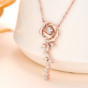 Moissanite Rose Flower Pendant Necklace - Perimade & Co.