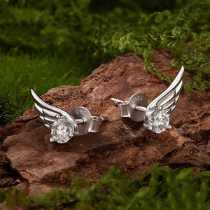 Moissanite Sculpted Angel Wing Stud Earrings - Perimade & Co.