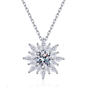 Diamond necklace with a star-like design on a white background