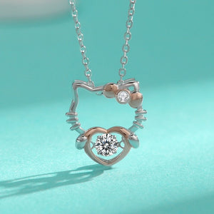 Moissanite Two-Tone Cat Bow Heart Necklace - Perimade & Co.