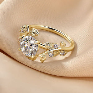 Moissanite Vine Leaf Solitaire Engagement Ring - Perimade & Co.