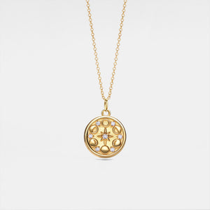 A gold-plated custom photo locket necklace with a chain, featuring a moon phase design with a star in the center.