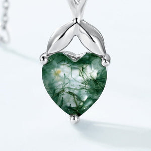 Moss Agate Crystal Heart Charm Necklace - Perimade & Co.