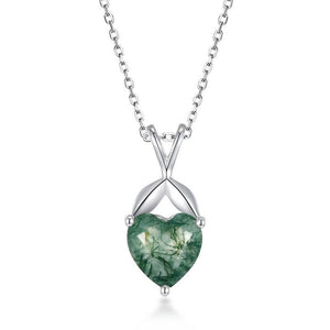 Moss Agate Crystal Heart Charm Necklace - Perimade & Co.