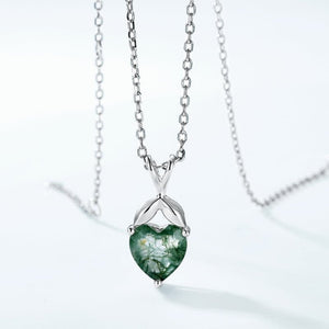 Moss Agate Crystal Heart Charm Necklace - Perimade & Co.