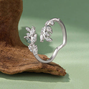 Moss Agate Leaf Branch Stackable Open Ring - Perimade & Co.
