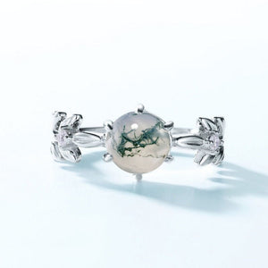 Moss Agate Spherical Leaf Stacking Open Ring - Perimade & Co.
