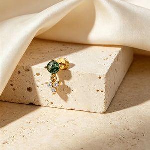 Moss Agate Trio CZ Cluster Drop Stud Earrings - Perimade & Co.