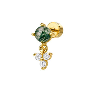 Moss Agate Trio CZ Cluster Drop Stud Earrings - Perimade & Co.