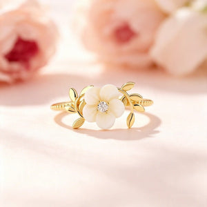 Mother Of Pearl Floral Half Beaded Band Ring - Perimade & Co.