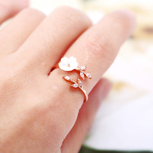 Mother of Pearl Flower Stacking Bypass Ring - Perimade & Co.