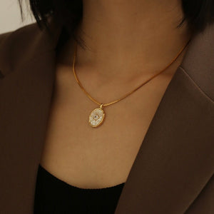 Mother Of Pearl Textured Medallion Necklace - Perimade & Co.