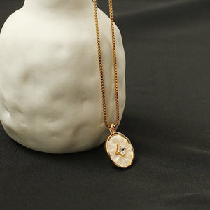 Mother Of Pearl Textured Medallion Necklace - Perimade & Co.