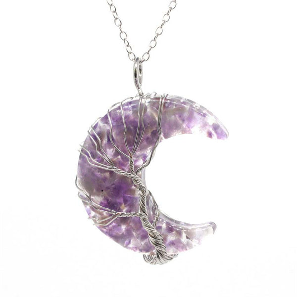 Crystal Raw Stone Moon Necklace