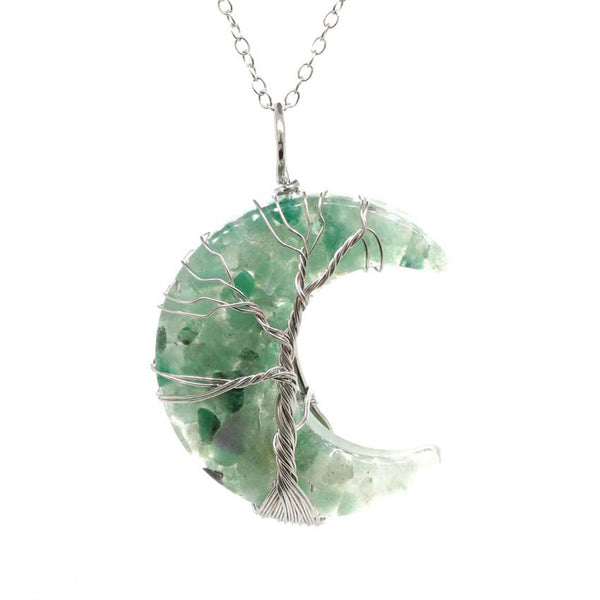 Crystal Raw Stone Moon Necklace
