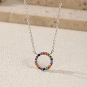 Multi Color Circle Pave CZ Pendant Necklace - Perimade & Co.